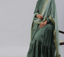 Green Party Wear Embroidery Worked Kurta With Pant And Duppata Set