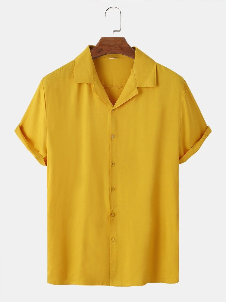 1698232386-93160583 Musterd Colour Men's Casual Wear Cotton Blend Plain Shirt Dropshipera