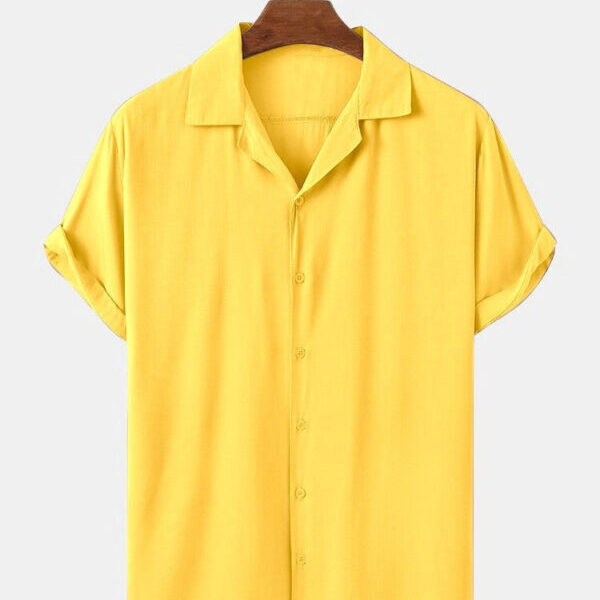 Lime Yellow Colour Men's Casual Wear Cotton Blend Plain Shirt