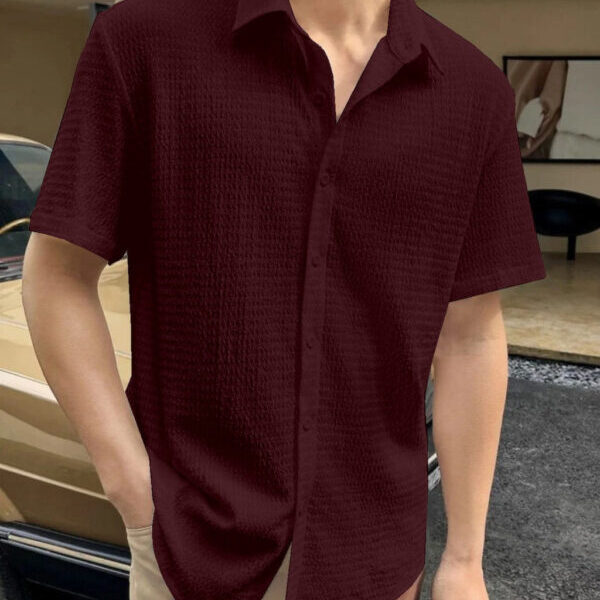 Maroon Colour Men Casual Wear Cotton Structured Shirt