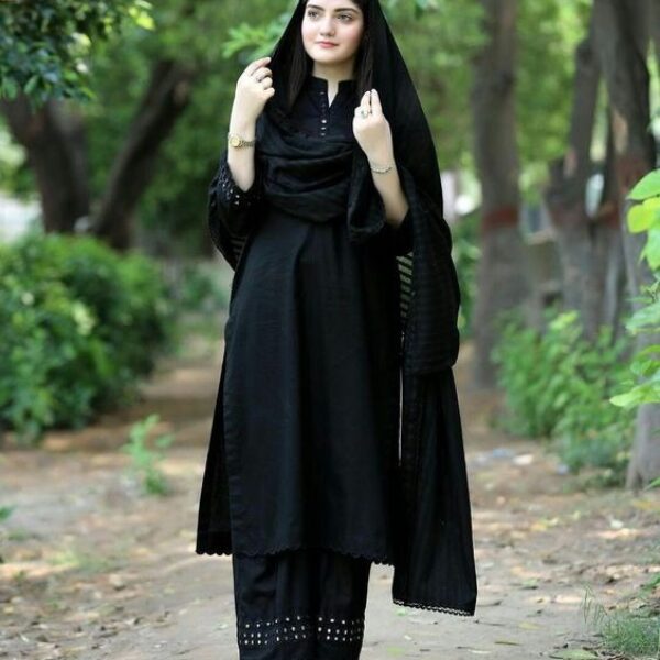 Black Embroidery Kurta set with Mirror work