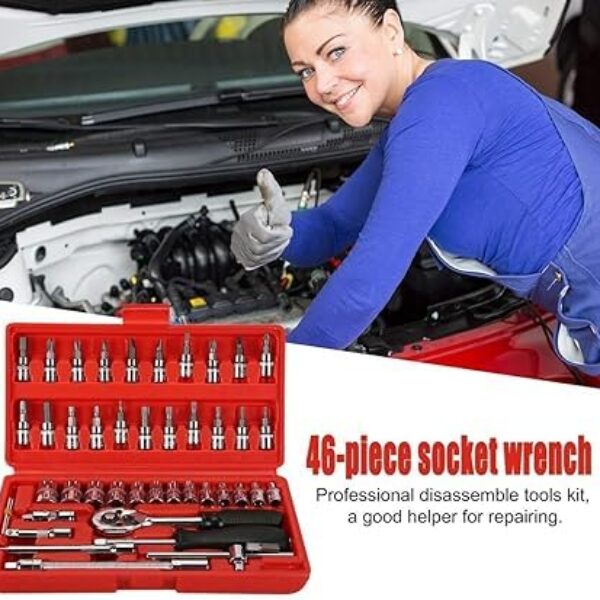 Drive Mechanic Tools Kit Ratchet Screwdriver Sockets Kit Metric Multi Purpose Combination Tool Case Set 46 in 1Pcs