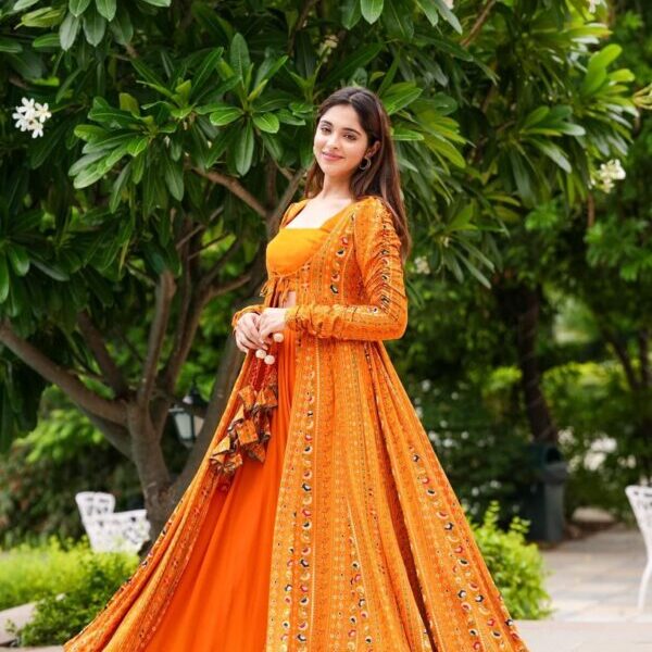 Gorgeous Printed Shrug Style Indo Western Gown For Women