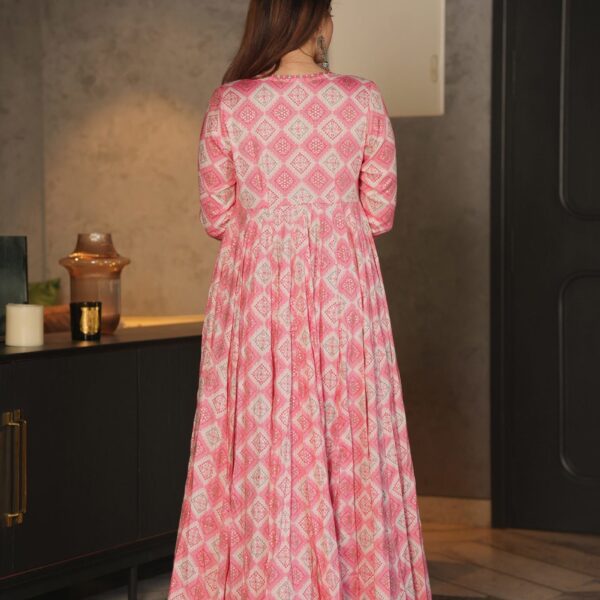 Barbie Pink Printed Shrug Style Indo Western Gown For Women