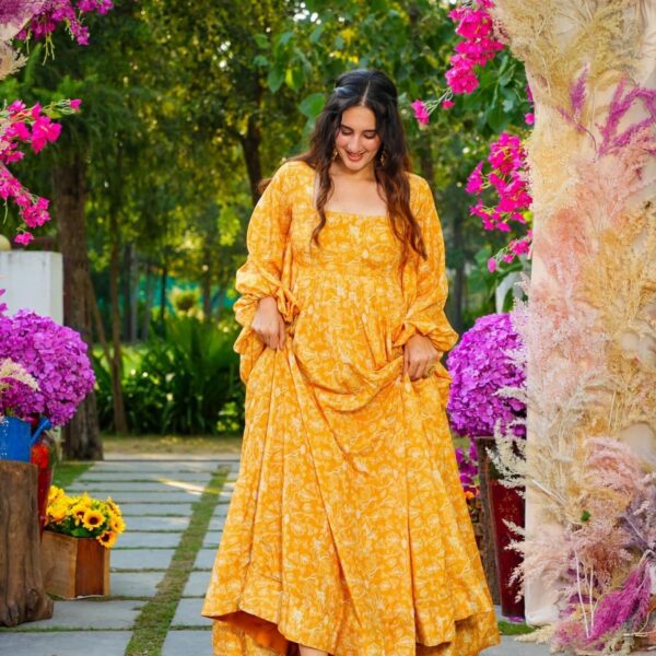 Yellow Beautiful and Stylish Full Flair Gown for Women