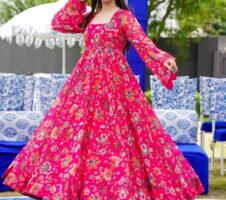 Pink Floral Designer and Stylish Full Flair Gown For Women