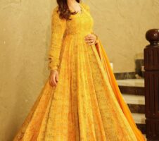 Beautiful and Stylish Full Flair Gown for Women In Yellow Color