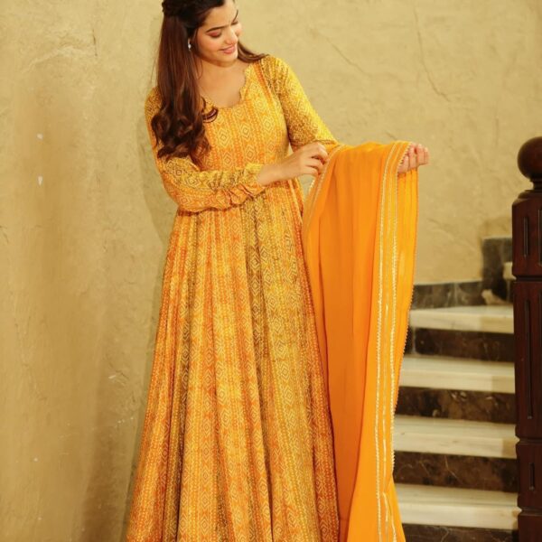 Beautiful and Stylish Full Flair Gown for Women In Yellow Color