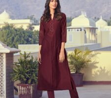 Wine Color Latest Roman Silk Kurti With Pant