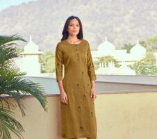 Mehendi Green Embroidery Work Roman Silk Kurta Set