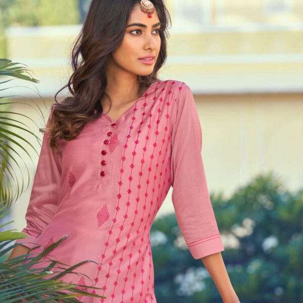 Pink Color Latest Roman Silk Kurti With Pant