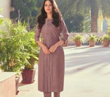 Lilac Brown Embroidery Work Roman Silk Kurta Set
