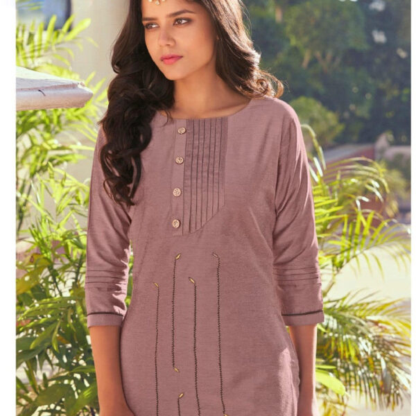 Lilac Brown Embroidery Work Roman Silk Kurta Set