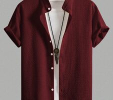 Maroon Men Regular Fit Solid Casual Half Sleeves Shirt