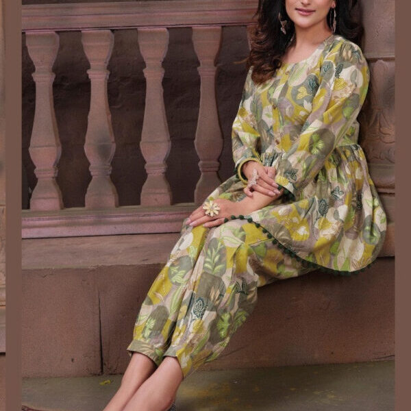 Green Casual Co-ords Set with Printed work