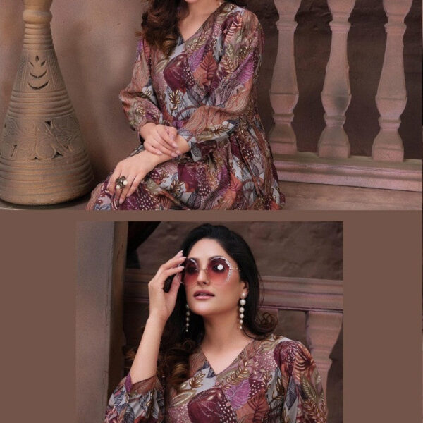 Designer Co-ords Set in Pink with Printed work