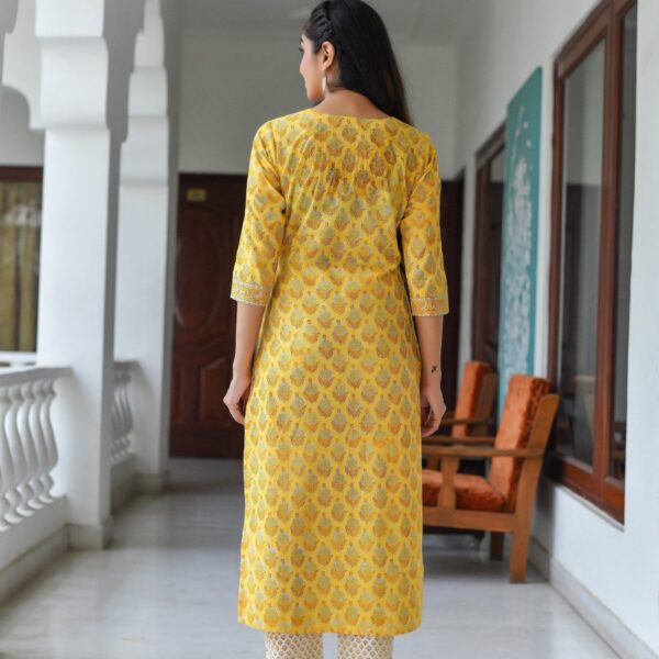 Yellow Printed Straight Kurta and Pant Set with Dupatta
