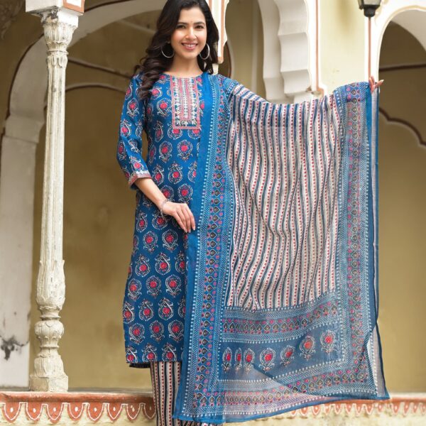 Aqua Blue color Simple and Beautiful Kurta set With Bottom and Dupatta