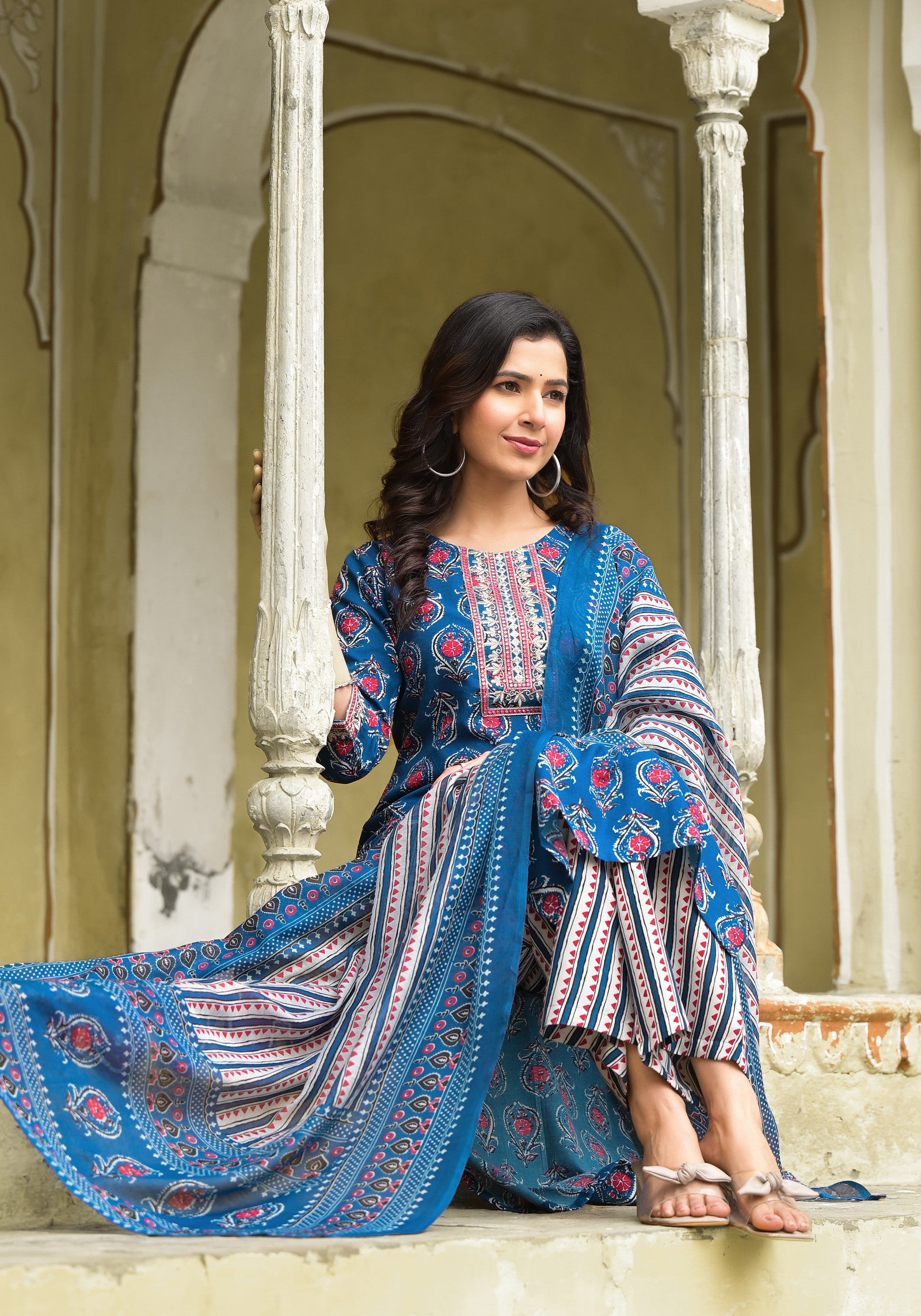 1712571235-1814070023 Aqua Blue color Simple and Beautiful Kurta set With Bottom and Dupatta Dropshipera