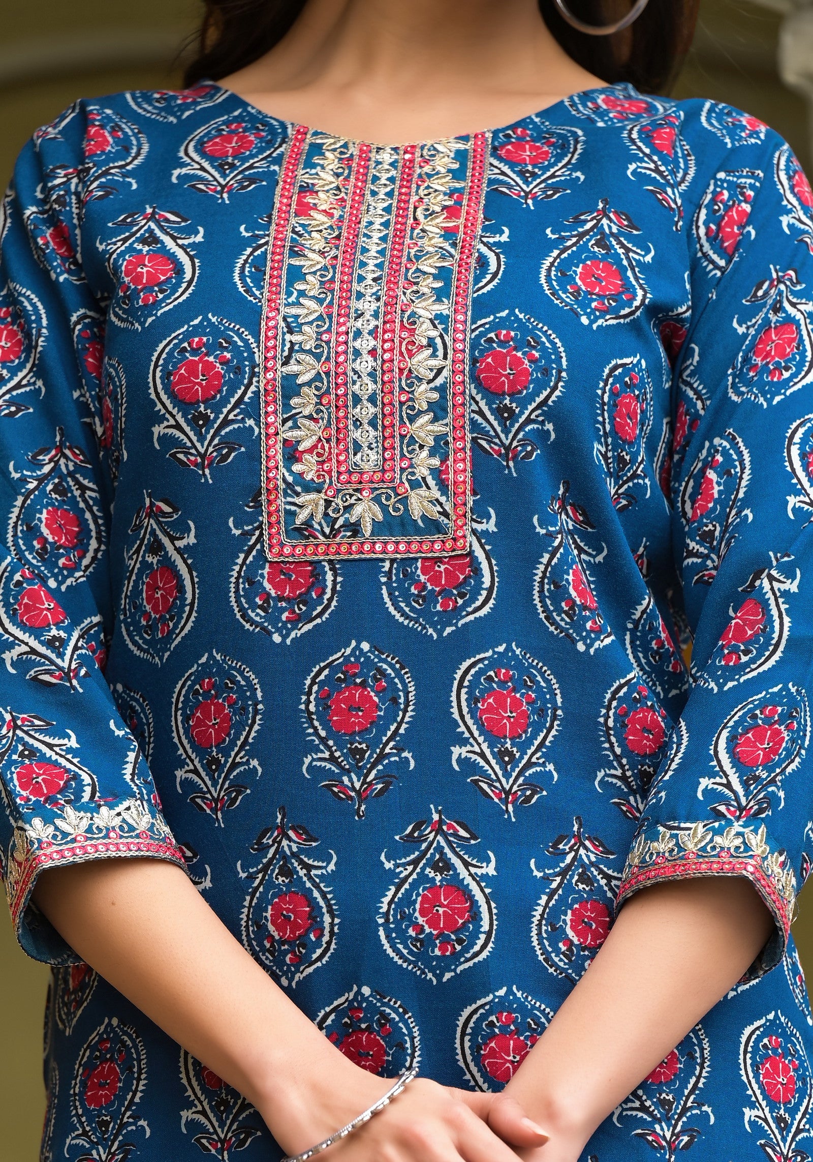 1712571235-224843106 Aqua Blue color Simple and Beautiful Kurta set With Bottom and Dupatta Dropshipera