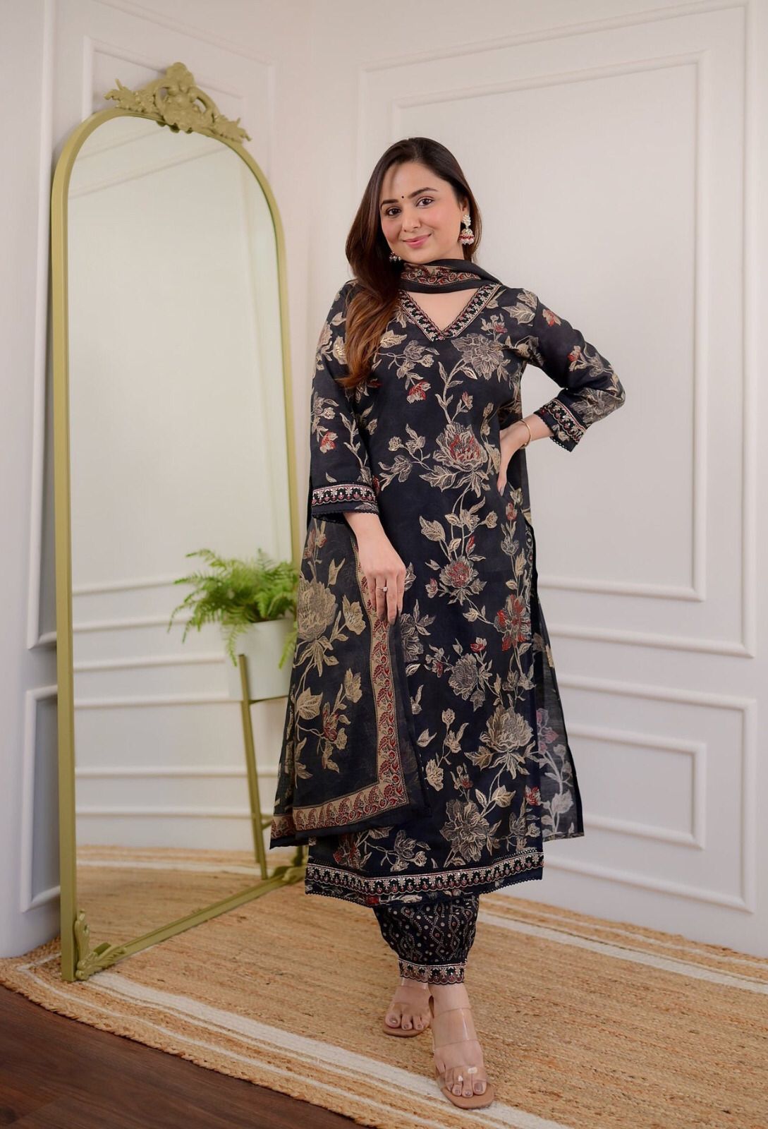 1712827187-1942438573 Beautiful Designer Pure Cotton Full Stiched Kurti Pant with Dupatta Dropshipera