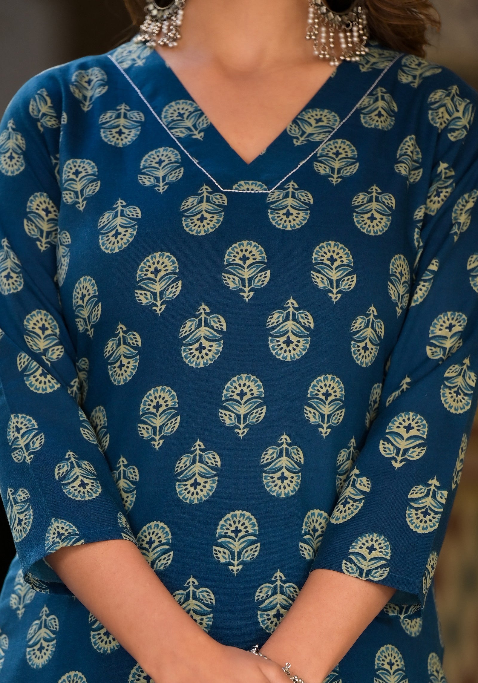 1713443187-647901865 Block Printed Teal Blue Kurta Set with Bottom Wear and Dupatta Dropshipera