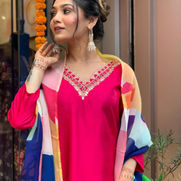 Designer Pure Viscose Jacquard Kurta With Pant And Heavy Dupatta