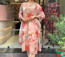 Women's Natural Crepe Kurti Pant With Organza Dupatta