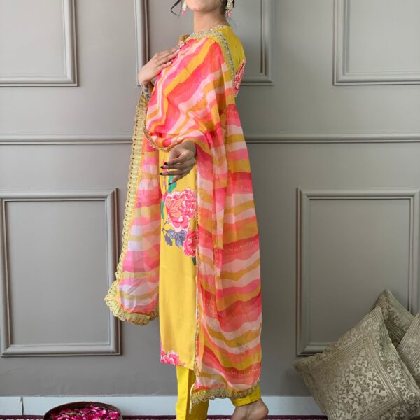 Designer Floral Kurta Set with Bottom and Dupatta