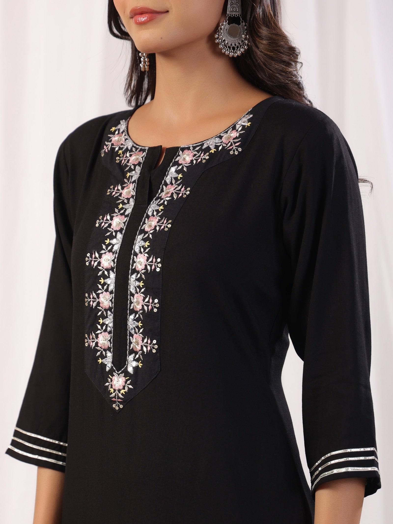 1719993075-804417472 Black Embordered Rayon Kurta Set With Dupatta And Bottom Dropshipera