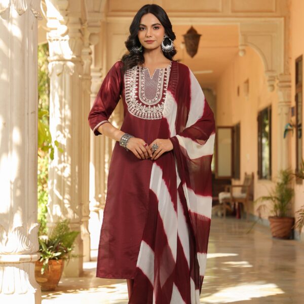 Embroidered Design Aari Work Chanderi Cotton Kurta With duppata and Bottom