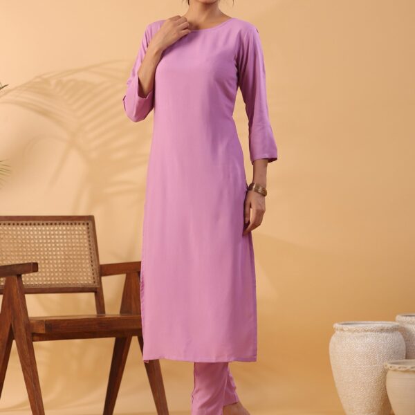 Mauve Colour Round Neck Straight Kurta With Trouser
