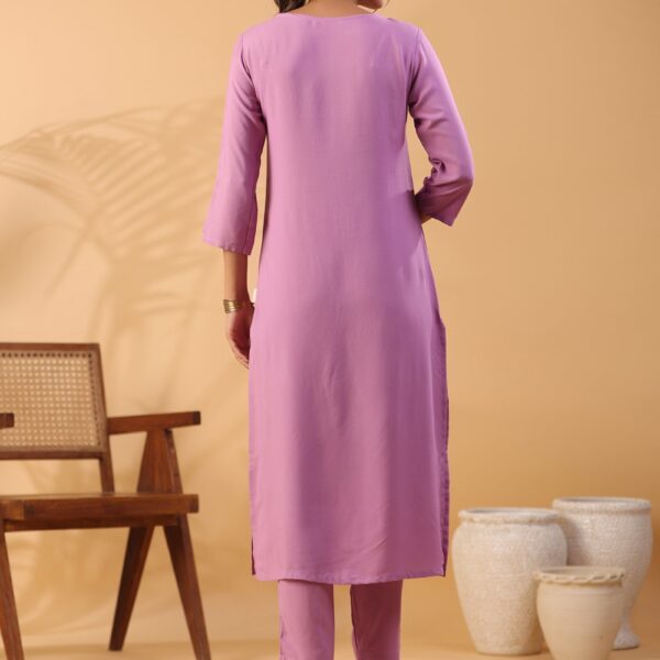 Mauve Colour Round Neck Straight Kurta With Trouser