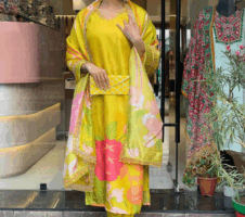 Yellow Beautiful and Simple Straight Kurta Set with Bottom and Dupatta