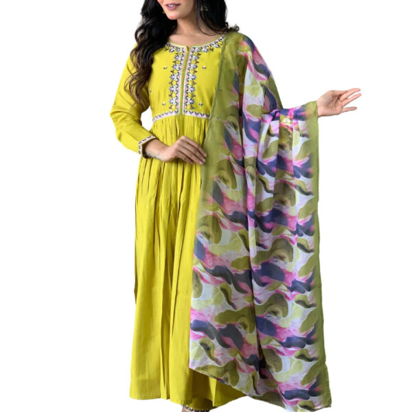 Lemon Yellow Viscose Chanderi Kurta with bottom and dupatta