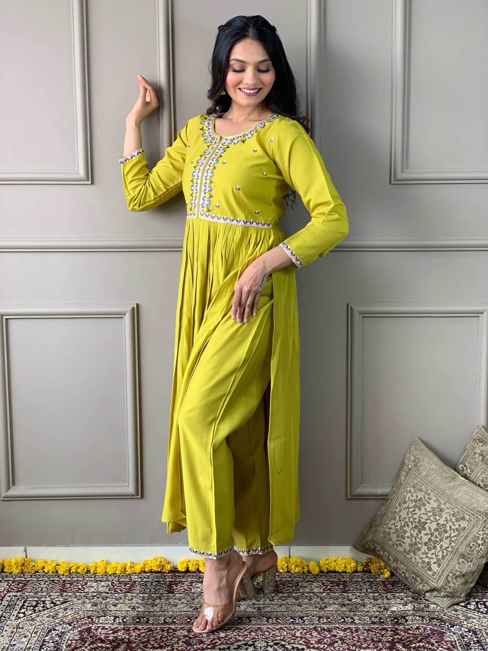 1722063170-705742427 Lemon Yellow Viscose Chanderi Kurta with bottom and dupatta Dropshipera