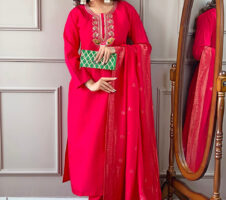 Beautiful Pink Viscose Chanderi Kurta Set with Bottom Wear and Dupatta