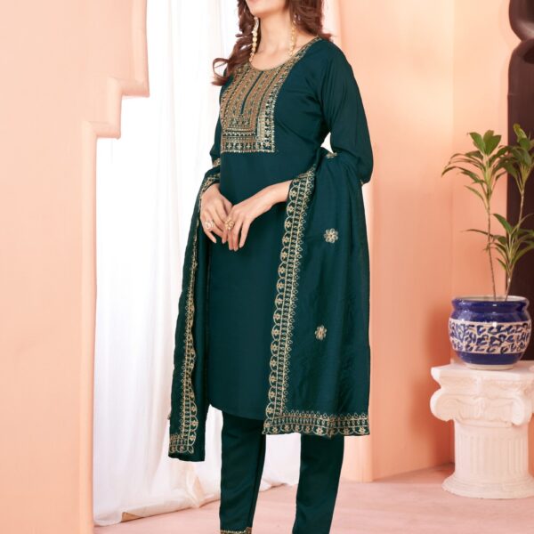 Green Embroidered Kurta set With Bottom Wear and Dupatta