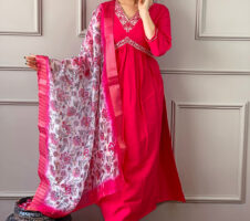 Alia Designe Kurta set with Knee Bottom Pant and Floral Dupatta