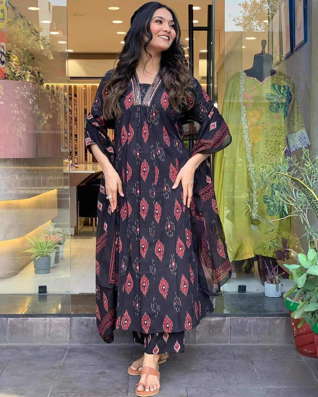 1722079311-267403112 Black Cotton Faired Kurta Set with Bottom Wear and Dupatta set Dropshipera