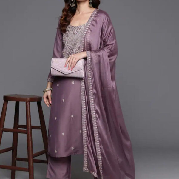 Onion Color Embroidered Women wear Kurta set with bottom wear and dupatta