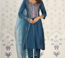 Beautiful Petrol Embroidered Kurta Set with Bottom Wear and Dupatta
