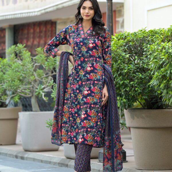 New Design Floral Printed Rayon Suit With Bottom And Dupatta