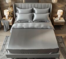 Grey Premium Satin Elastic Fitted Sheets with 2 Pillow Covers