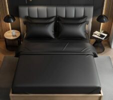 Black Premium Satin Elastic Fitted Sheets with 2 Pillow Covers