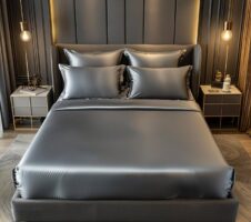 Black Premium Satin Elastic Fitted Sheets with 2 Pillow Covers