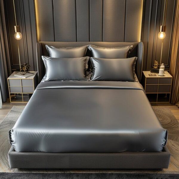 Black Premium Satin Elastic Fitted Sheets with 2 Pillow Covers