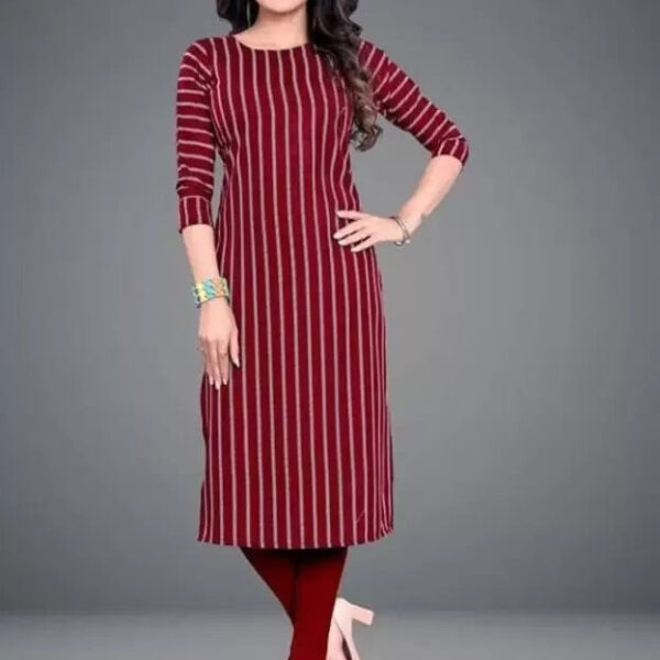Crepe Striped Kurti for Women (Red, S)