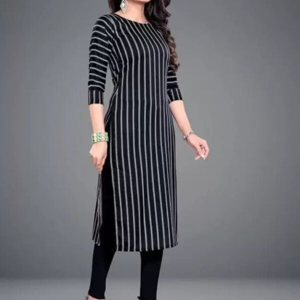 Crepe Striped Kurti for Women (Black, S)
