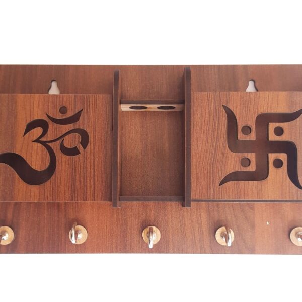 Om Swastik Wooden Phone Stand & Keyholder